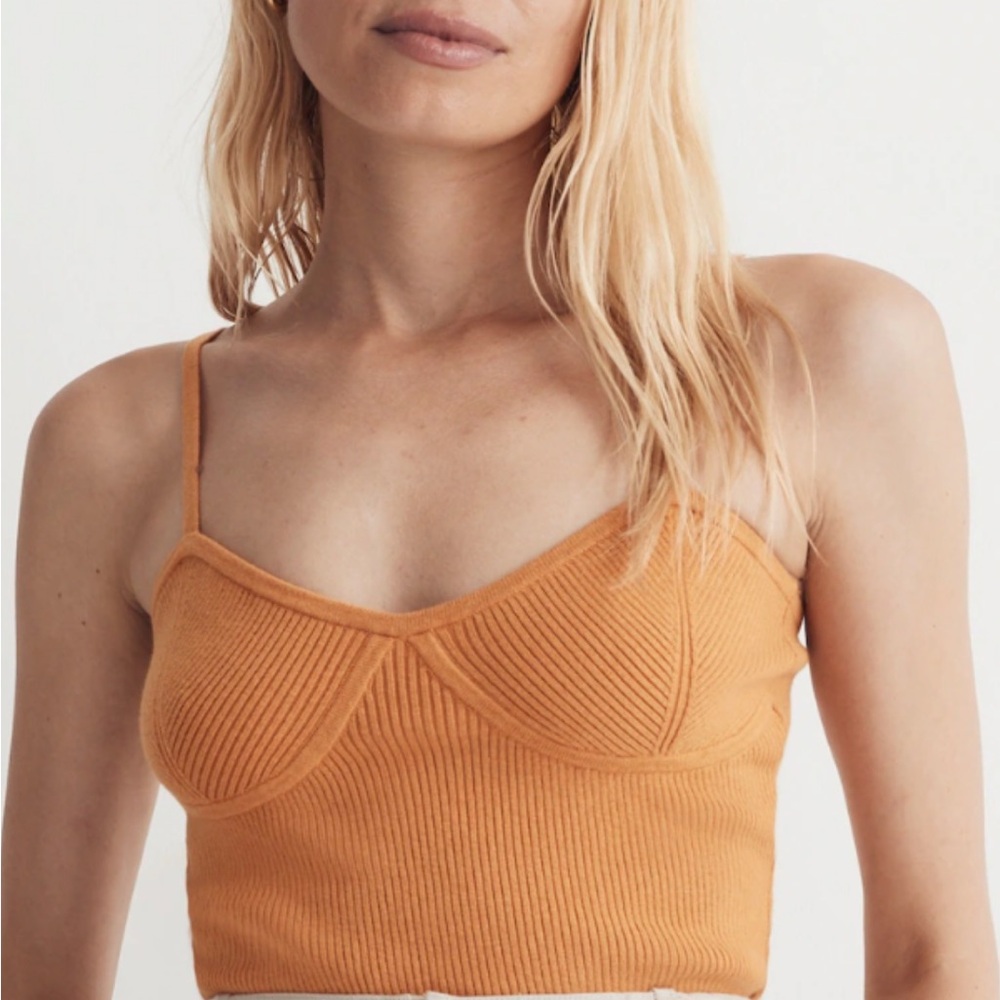Madewell Corset Style Orange Ribbed Crop Top Tank